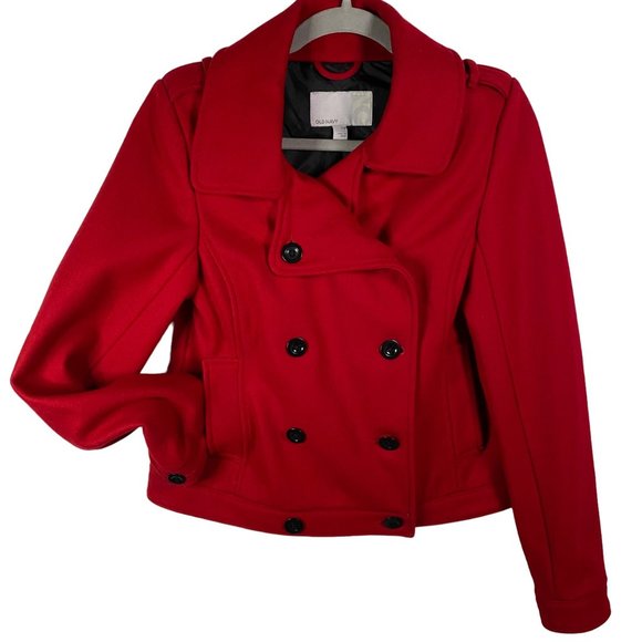 Old Navy Women's Size Small Red‎ Button Up Wool Long Sleeve Pea Coat Jacket - Picture 3 of 15